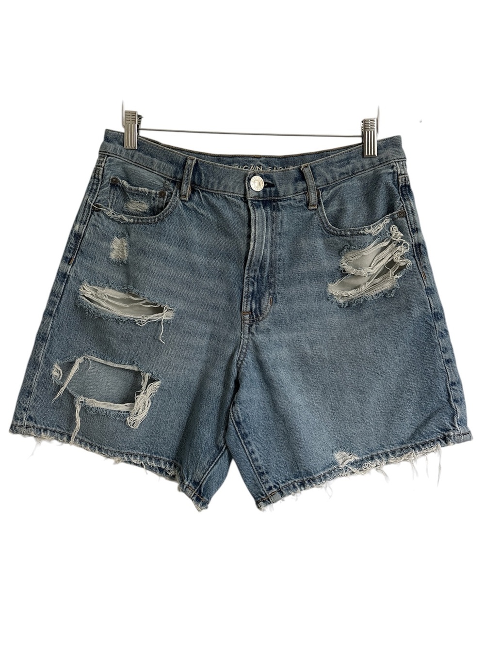 American Eagle 90s Boyfriend Shorts Distressed High Waisted Denim Size 12